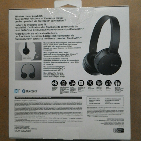 SONY MDR-ZX220BT WIRELESS HEADPHONES open box - Picture 2 of 4